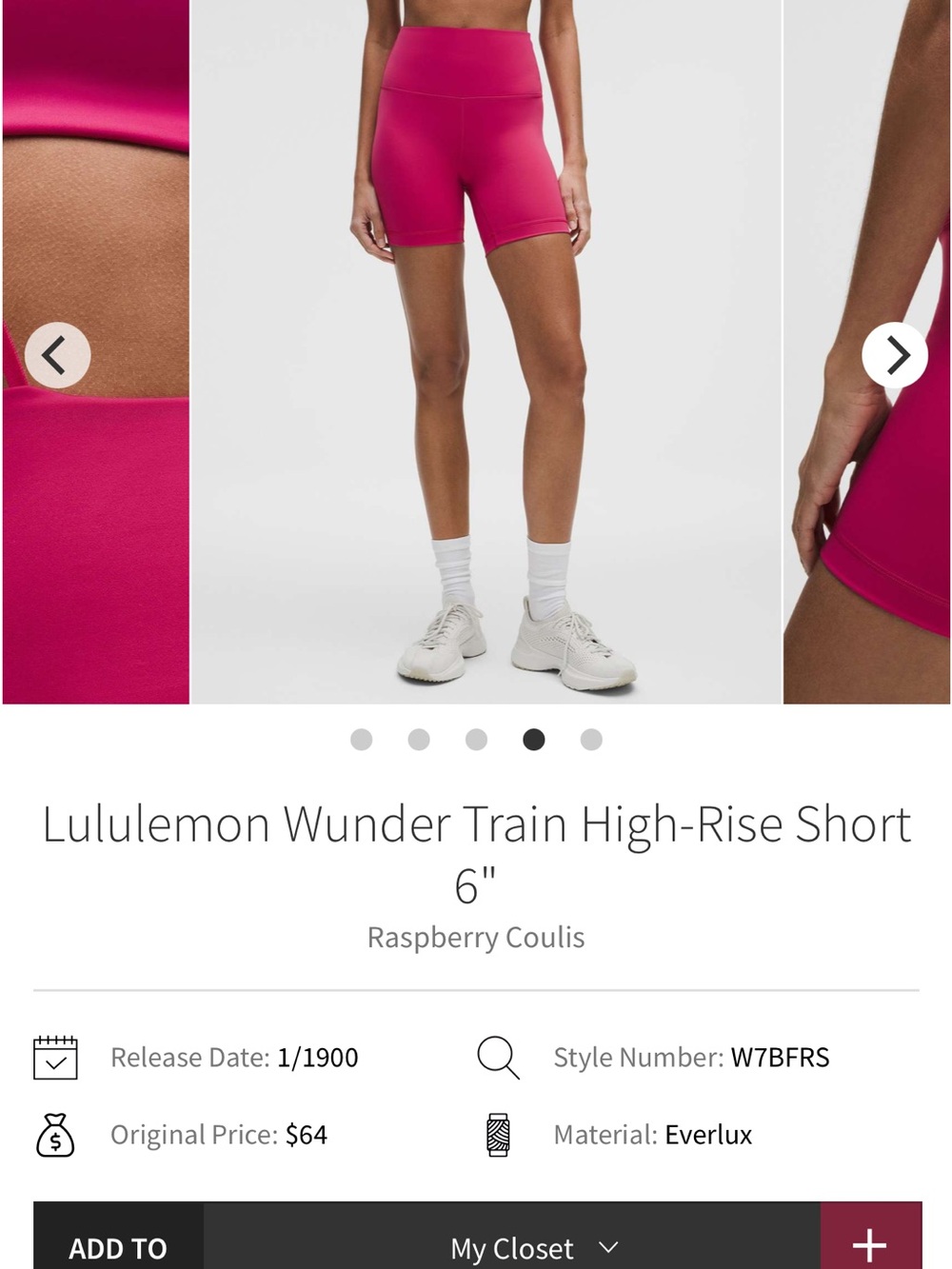 NEW without tags! Lululemon Wunder Train High-Rise Short 6" Raspberry Coulis - Picture 7 of 9